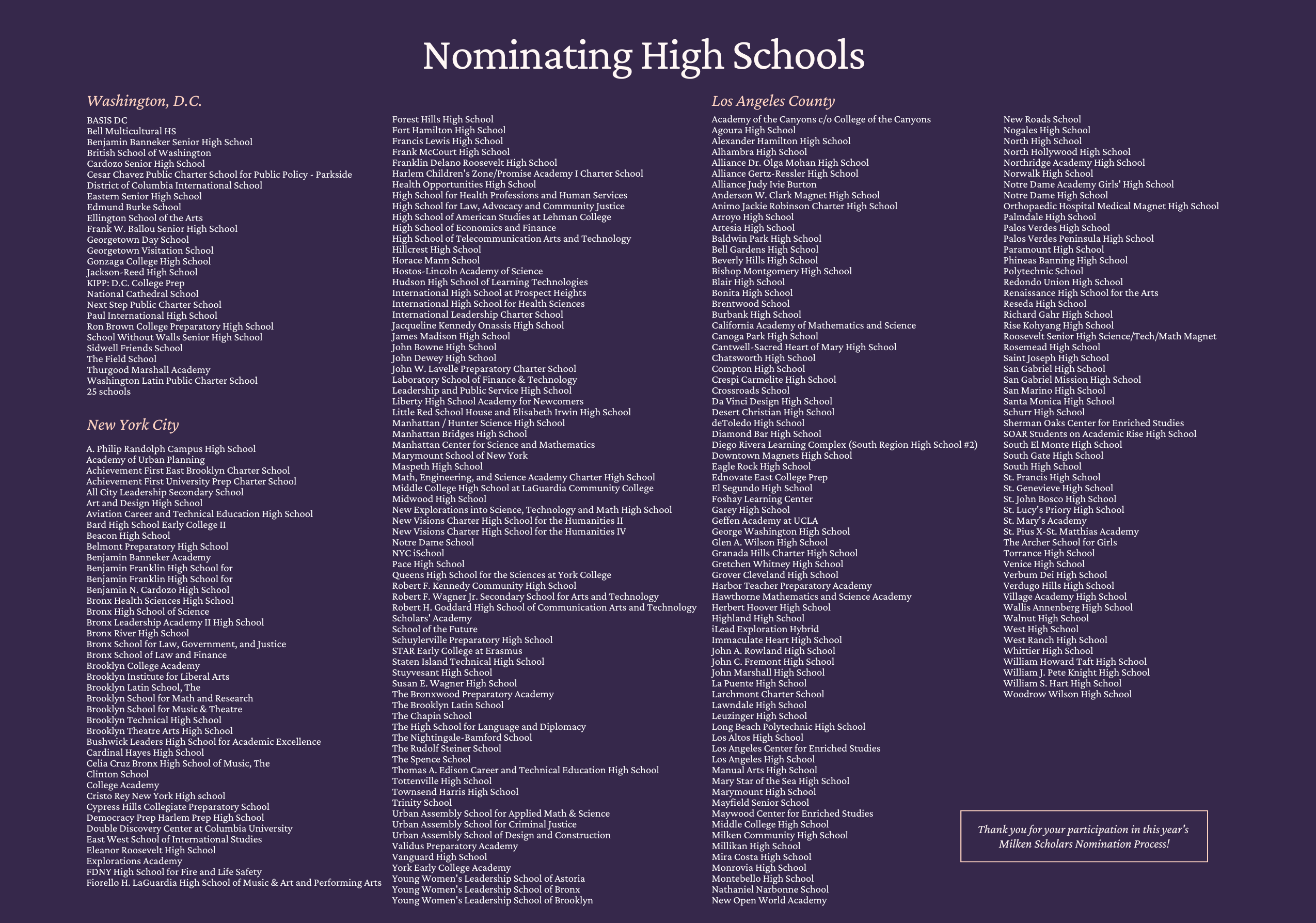 2023 Cohort Nominating Schools